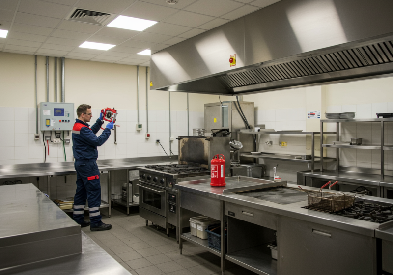 Vérification d’extincteurs, de désenfumage et d'alarme incendie type 4 dans une cuisine professionnelle à Vendenheim en Alsace