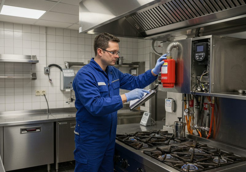 Sécurisation d’une cuisine professionnelle avec vérification des extincteurs, du désenfumage et des alarme incendie à Vendenheim en Alsace